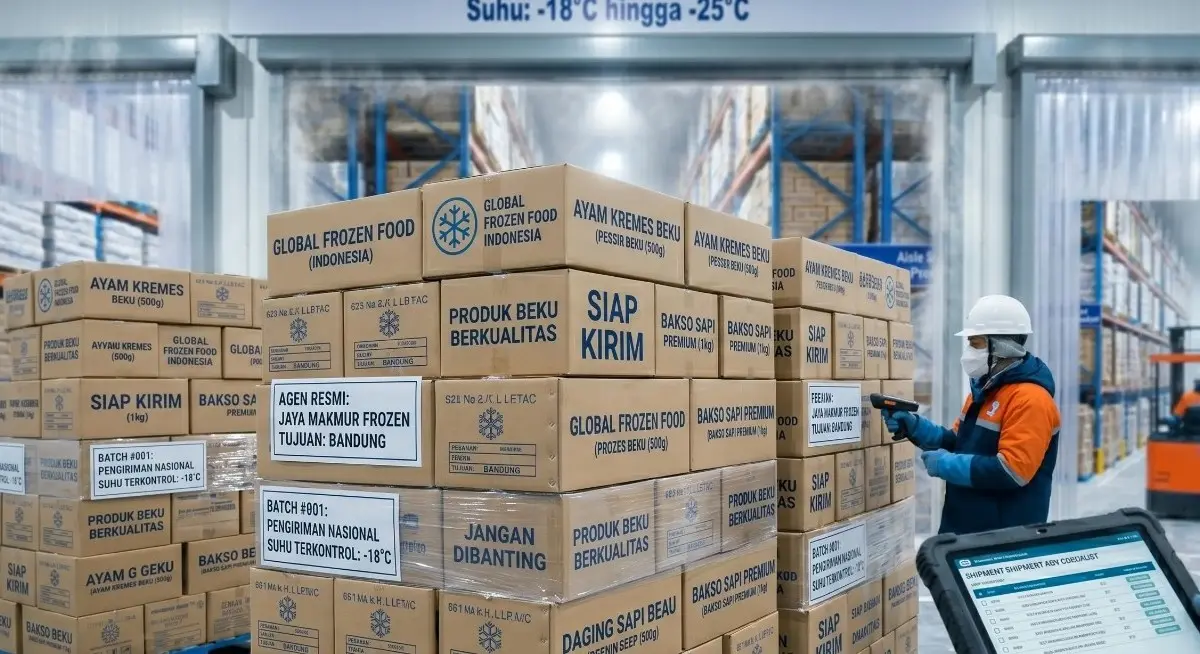 Tumpukan Karton Produk Frozen Food Berkualitas Siap Kirim